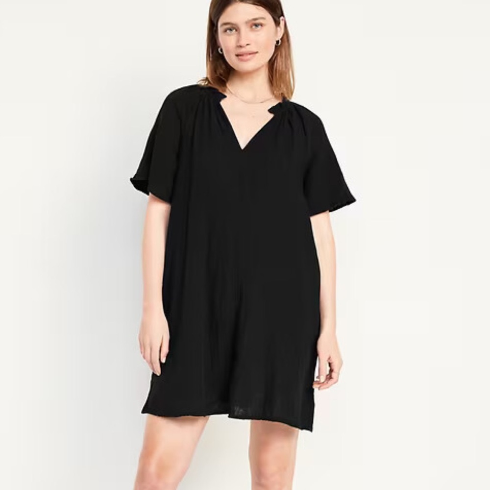 Old Navy Black Cotton Gauze Breathable Spring Mini Dress LBD Little Black Dress